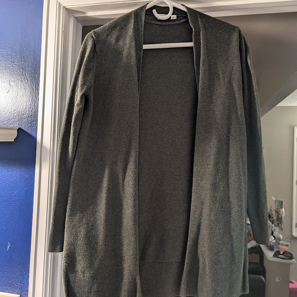 Olive Green Open Front Cardigan Sweater